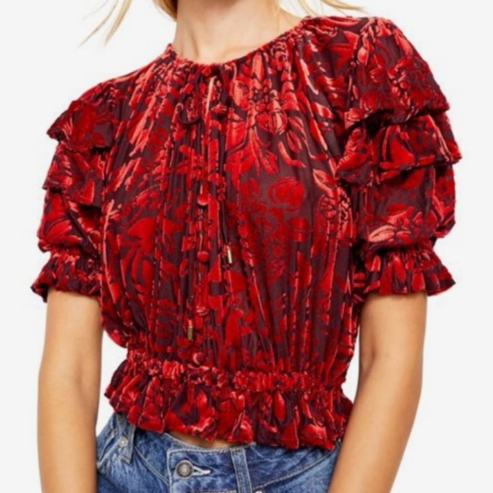 Free People Red Floral Blouse - Picture 3 of 3